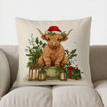 Festive Highland Cow Christmas Pillow Cover for Sofa, Bedroom, Car - Axyaa