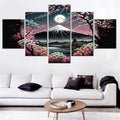 Axyaa 5-Piece Japan Cherry Blossoms Landscape Canvas Wall Art Home Decor