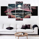 Axyaa 5-Piece Japan Cherry Blossoms Landscape Canvas Wall Art Home Decor