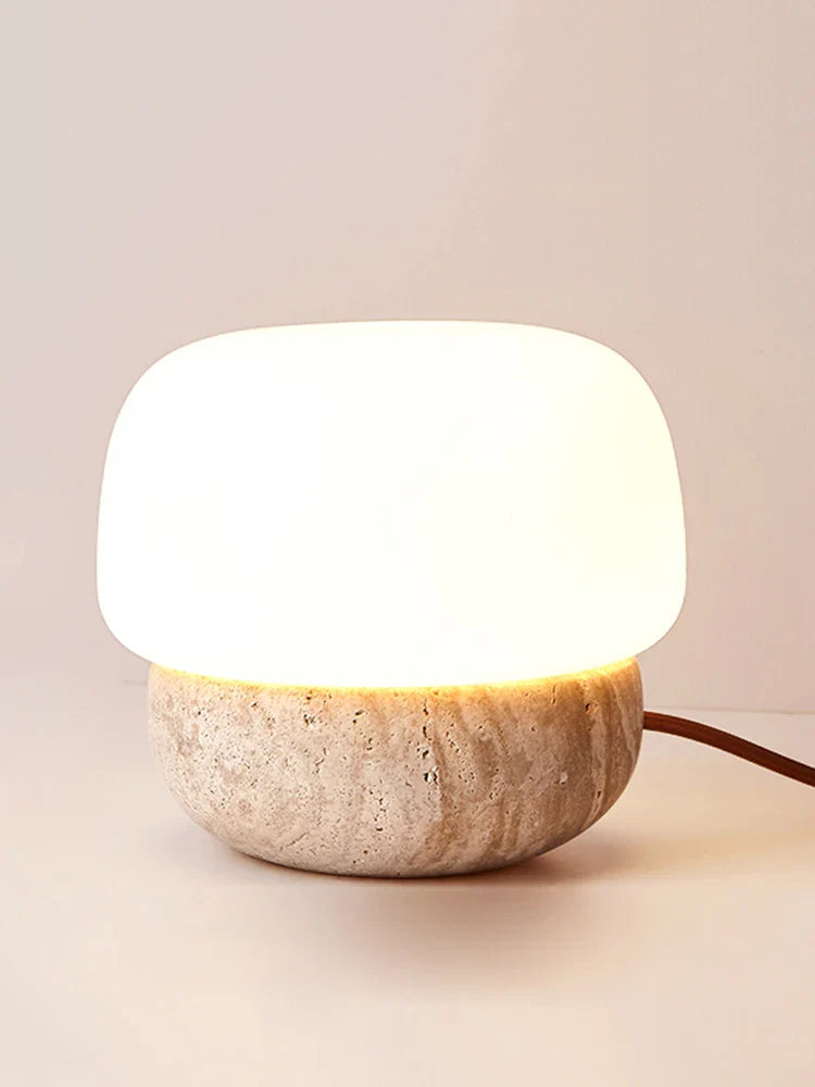 Axyaa Travertine Mushroom LED Floor Lamp - Natural Yellow Stone Lighting
