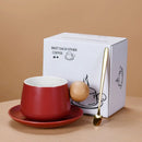 Axyaa Wooden Ceramic Coffee Cup Saucer Set - Modern Tea Dessert Mug