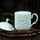 Axya Shadow Green Carving Teacup with Lid for Office and Home