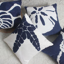 Axyaa Navy Starfish Shell Embroidered Cotton Pillow Cover 45x45cm