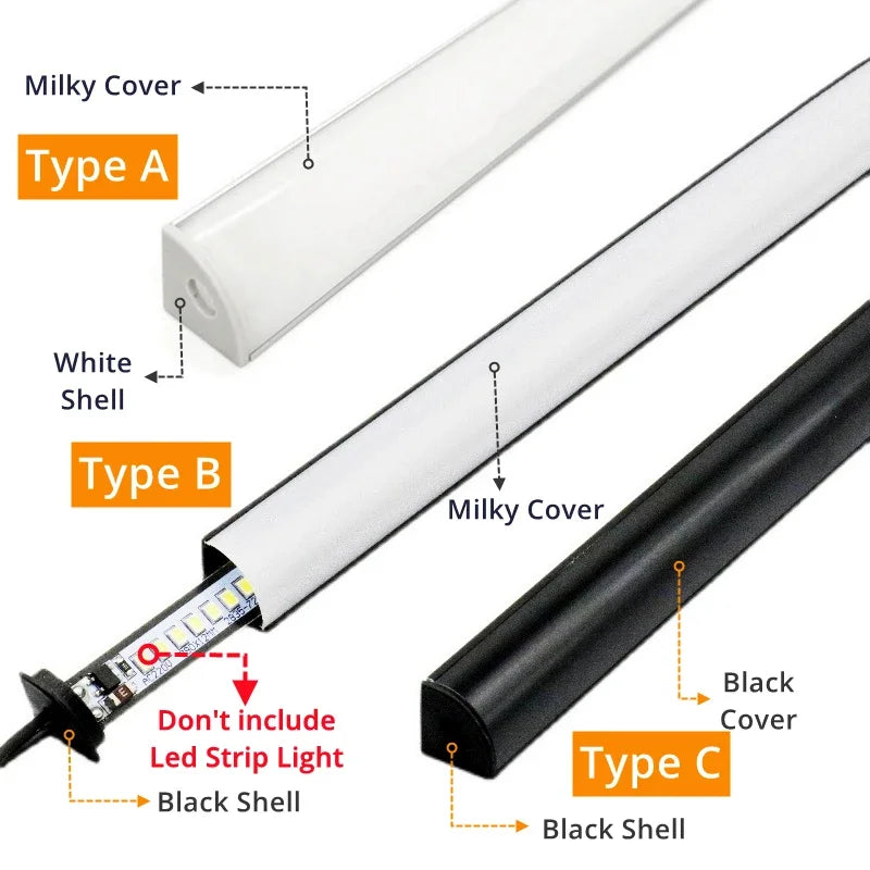 Axyaa Black V LED Aluminum Profile with Milky Cover for Home Decor & Lighting