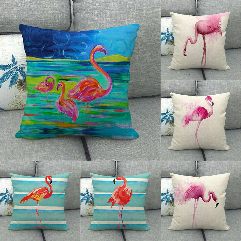 Flamingo Striped Animal Pillow Case for Living Room Sofa by Axyaa