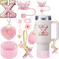 Axyaa 9-Piece Accessory Set for Stanley Cup: Butterfly Straw, Cover, Cap, Boot, Charm, Initials