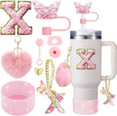 Axyaa 9-Piece Accessory Set for Stanley Cup: Butterfly Straw, Cover, Cap, Boot, Charm, Initials