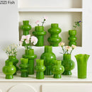 Axyaa Green Glass Vase Hydroponics Plant Pot for Table Decoration Aesthetic Floral Room Decor
