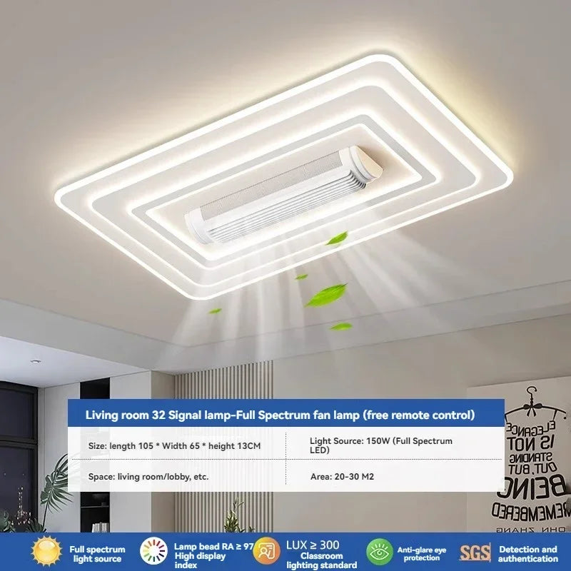 Axyaa Round Square LED Ceiling Fan Chandelier for Living Room Bedroom
