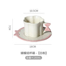 Axyaa Ceramic Bow Coffee Cup and Saucer Set, Pink Flower Tea Cup, Elegant Design