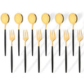 Axyaa 12Pcs Gold Mirror Stainless Steel Fork Spoon Set for Kitchen Dinnerware