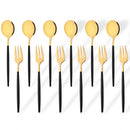 Axyaa 12Pcs Gold Mirror Stainless Steel Fork Spoon Set for Kitchen Dinnerware
