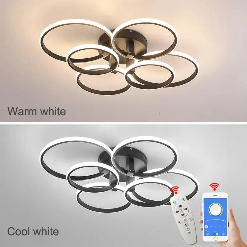 Axyaa Smart Ring LED Ceiling Chandelier, APP Dimmable, Modern Living Room Bedroom Light