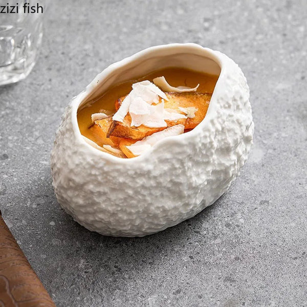 Axya Irregular Rock Texture Ceramic Dessert Bowl for Molecular Cuisine Specialty Tableware