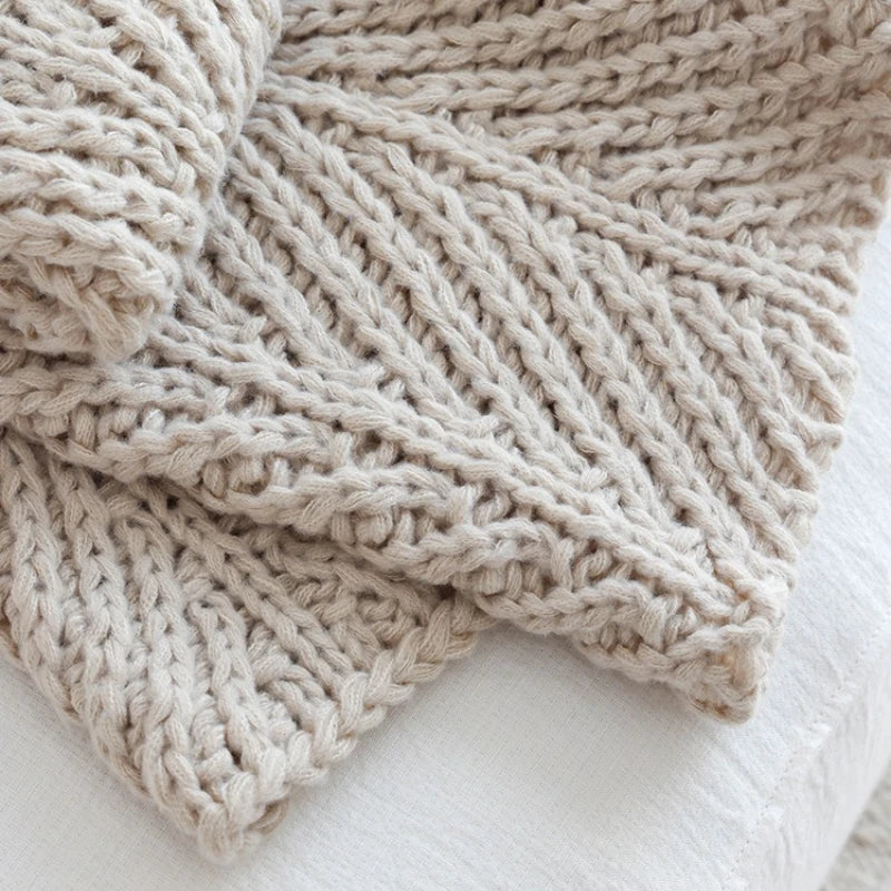 Axyaa Nordic Style Chunky Knit Blanket Cream Beige Cozy Sofa Throw 50x60"