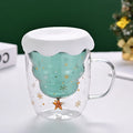 Axyaa 300ml Christmas Double Wall Glass Cup with Silicone Lid