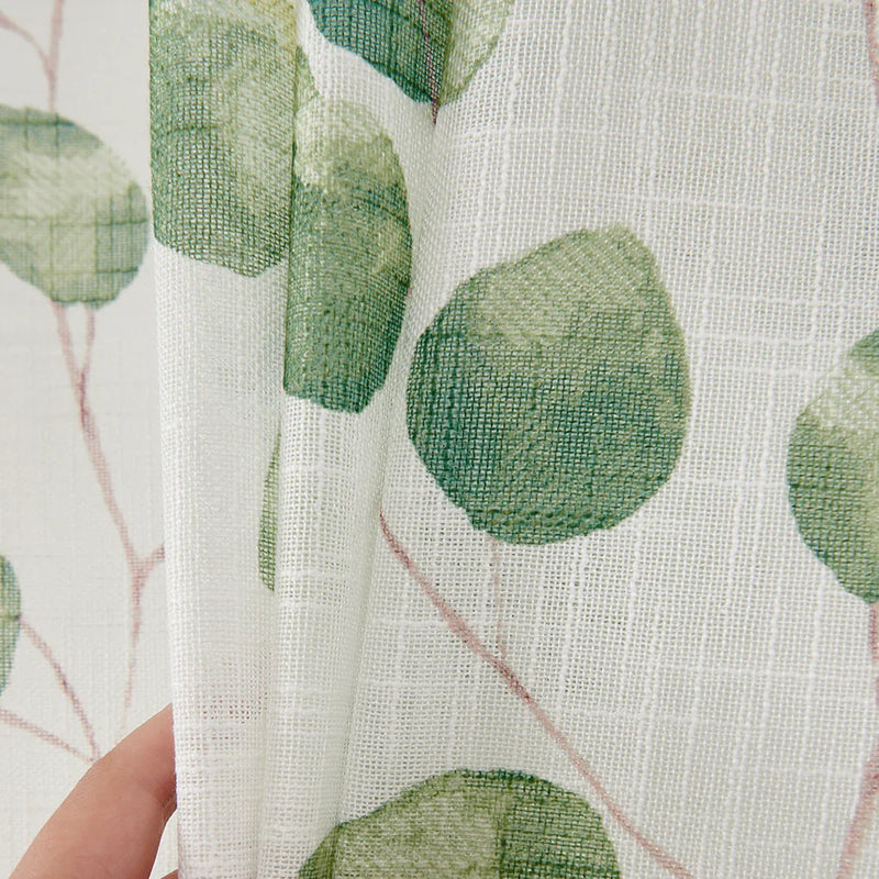 Green Leaves Printed Sheer Voile Curtains by Axyaa - 1 Pair
