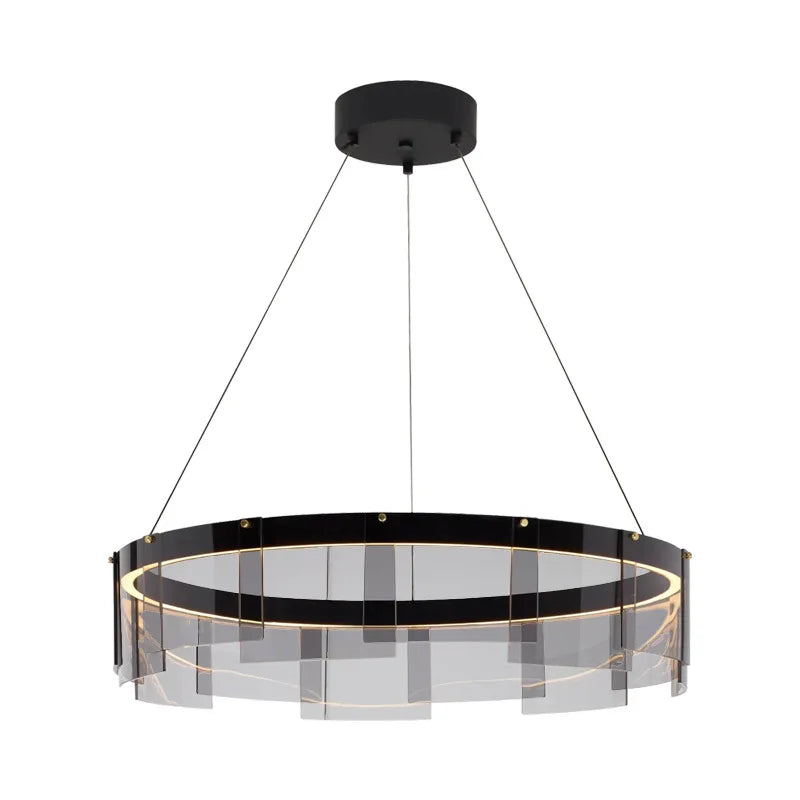 Axyaa Stratos Glass Circle LED Pendant Light: Luxury Ceiling Chandelier for Kitchen Island
