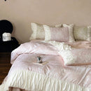 Axyaa Luxury Cotton Satin Bedding Set with Printed Duvet Cover, Sheets, Lace Quilt, Pillowcase