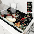 Axyaa Christmas Kitchen Dish Mat - Absorbent & Anti-Slip Large Drying Pad