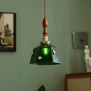Axyaa Green Glass LED Pendant Lights with Wood Handle - Modern Design