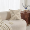 Cream Woven Tufted Pillowcase with Beige Tassel Embroidery by Axyaa