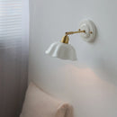 Axyaa White Ceramic LED Wall Sconce with Copper Arm for Modern Living Spaces