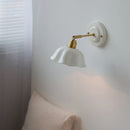 Axyaa White Ceramic LED Wall Light with Copper Arm Socket, Modern Bedroom Living Room Lamp