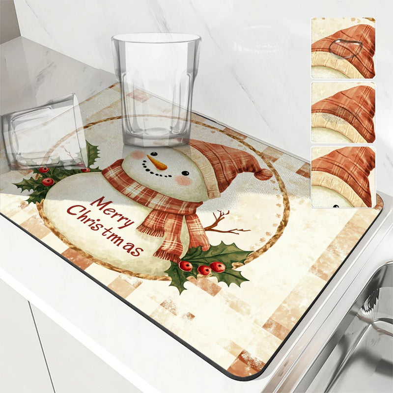 Axyaa Christmas Kitchen Draining Mat: Super Absorbent & Quick Dry Dish Drying Mat