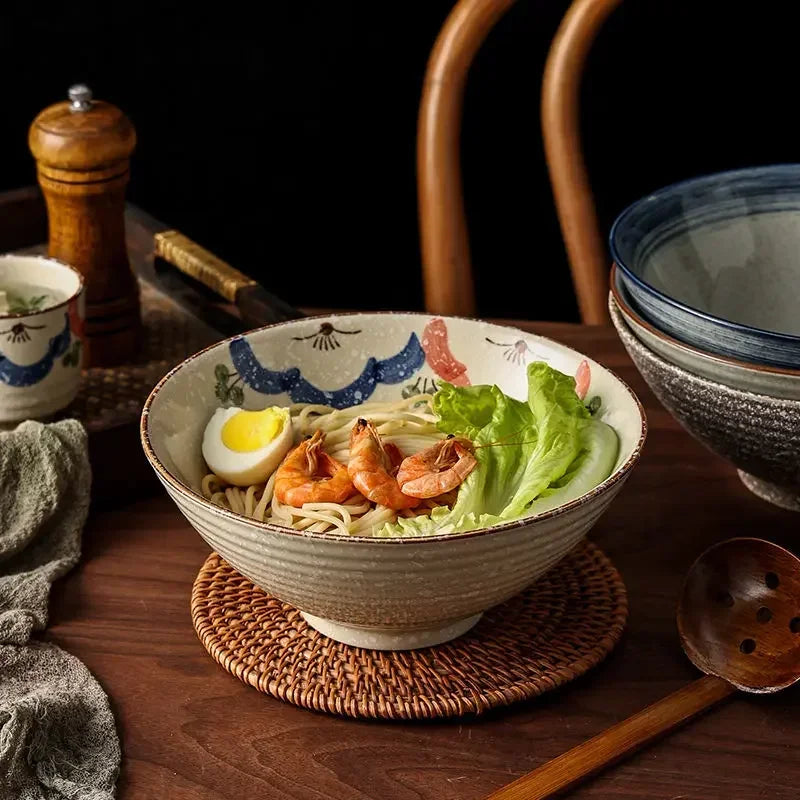 Axya Ceramic Noodle Bowl Set for Ramen, Salad, or Snacks - Household and Commercial Use