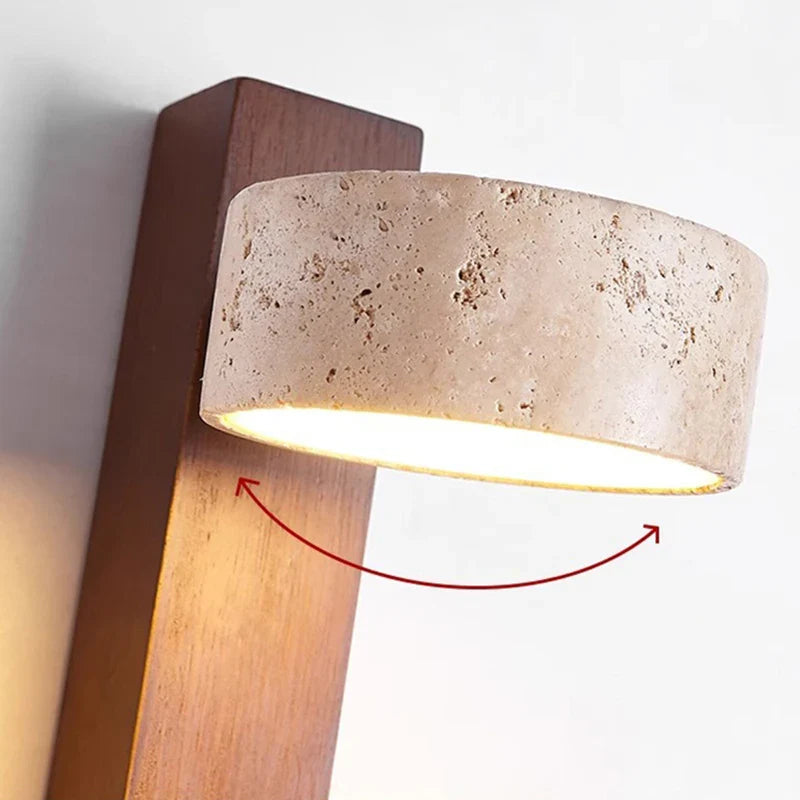 Axyaa Rotatable LED Wall Light with Natural Stone, Wood Sconce for Bedroom and Parlor