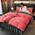Axyaa Winter Warm Mink Fleece 4-Piece Bed Skirt Set