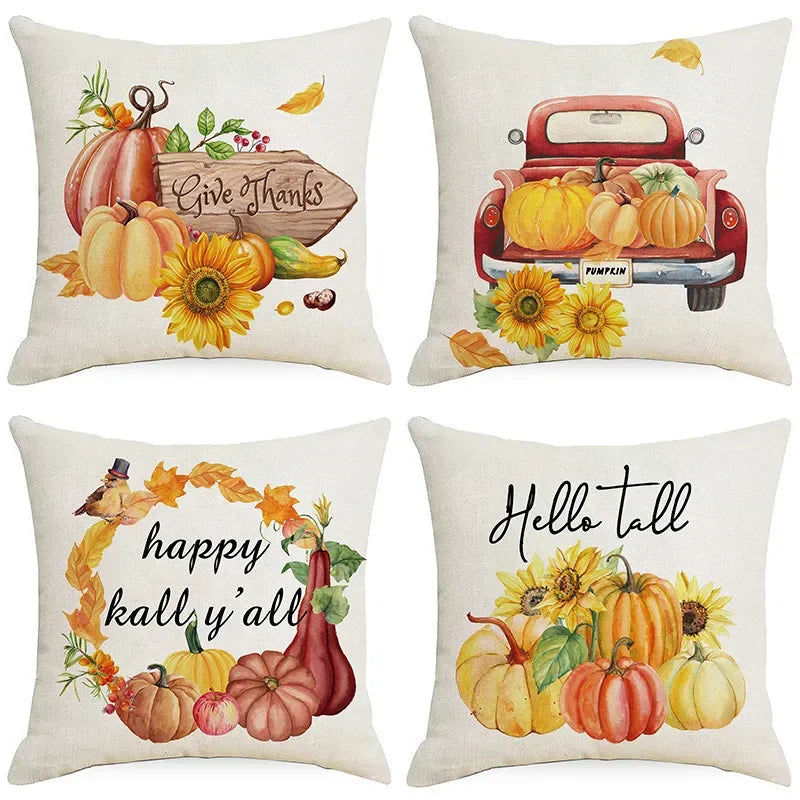 Axyaa Autumn Pumpkin Cushion Cover 18x18 Inches - Modern Thanksgiving Decor Pillowcase