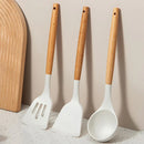 Axyaa Silicone Wooden Handle Kitchen Utensils Set