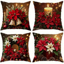 Axyaa Christmas Floral Candle Velvet Pillow Covers: Set of 4