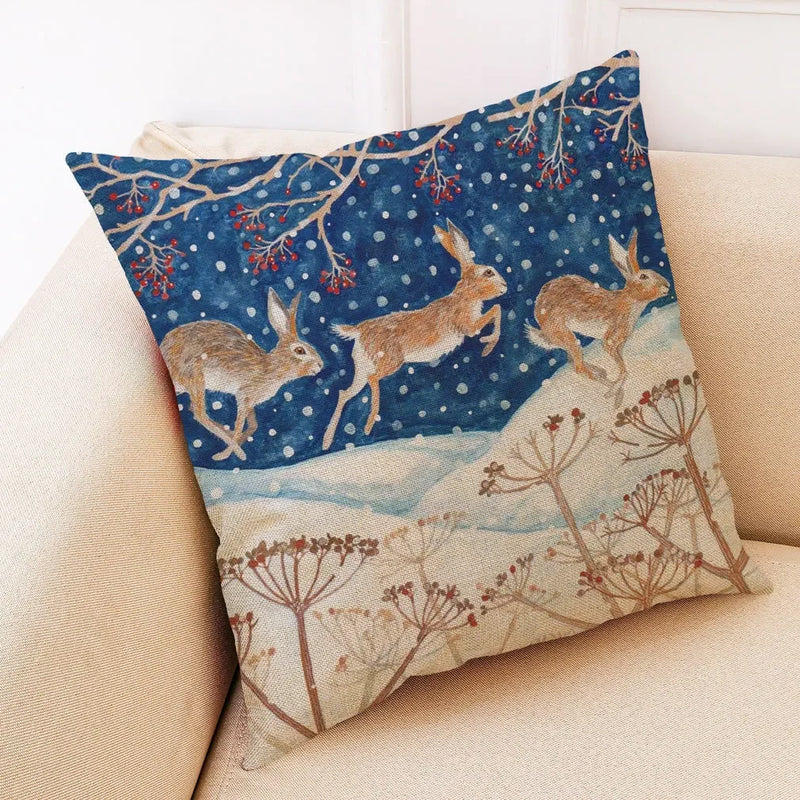 Axyaa Winter Animal Cartoon Linen Pillowcase for Car and Living Room Decor