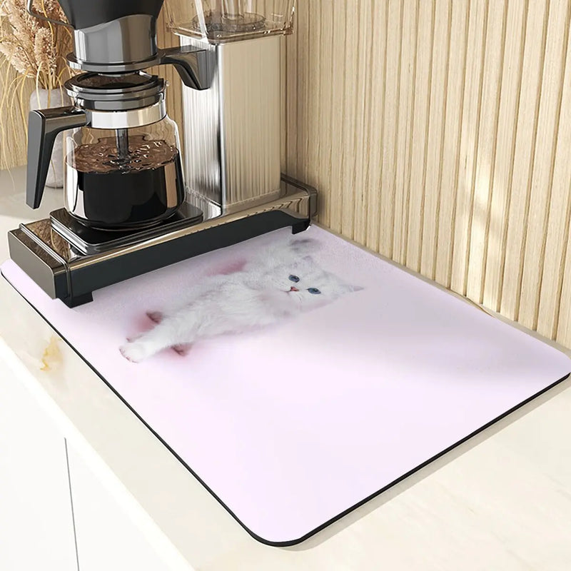 Axyaa Cute Cat Pattern Non-Slip Diatomaceous Earth Placemats Mats