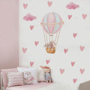 Pink Bunny Hot Air Balloon Wall Stickers by Axyaa: Removable Kids Nursery Decals