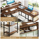 Axyaa 59" L-Shaped Desk with Monitor Stand & Storage Shelves, Rustic Brown