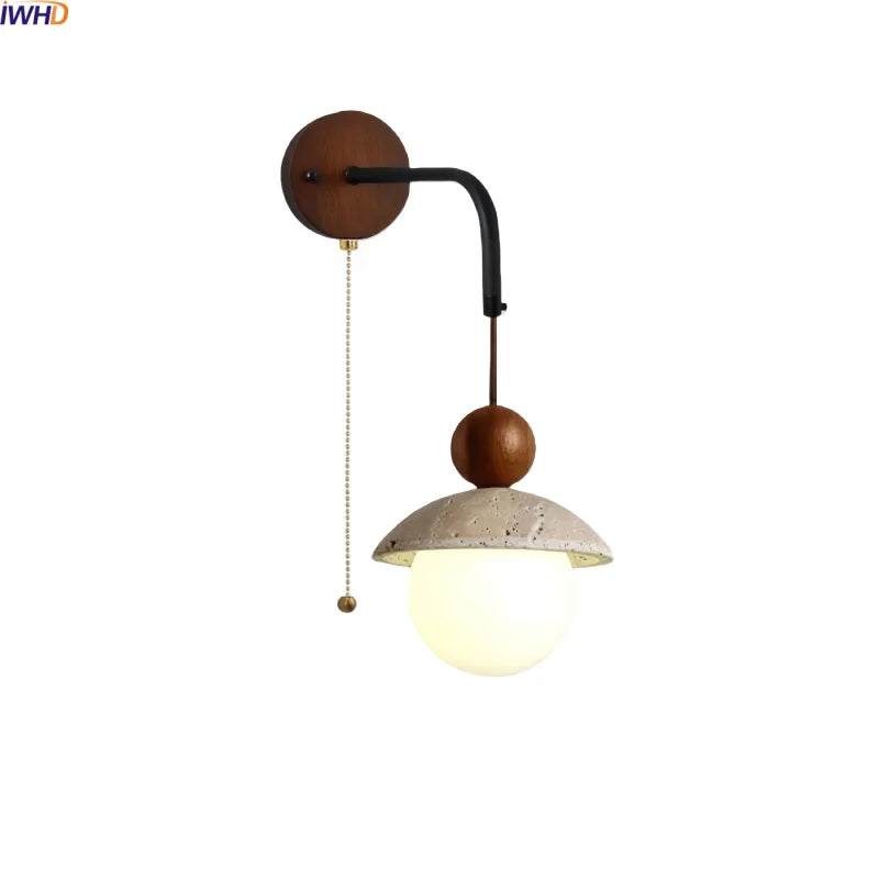 Axyaa Nordic LED Wall Lamp Travertine Wood Glass Stair Light