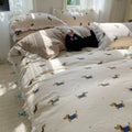 Axyaa Floral Leaf Queen Duvet Set - 4Pc Luxury Washed Cotton Bedding