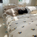 Axyaa Floral Leaf Queen Duvet Set - 4Pc Luxury Washed Cotton Bedding