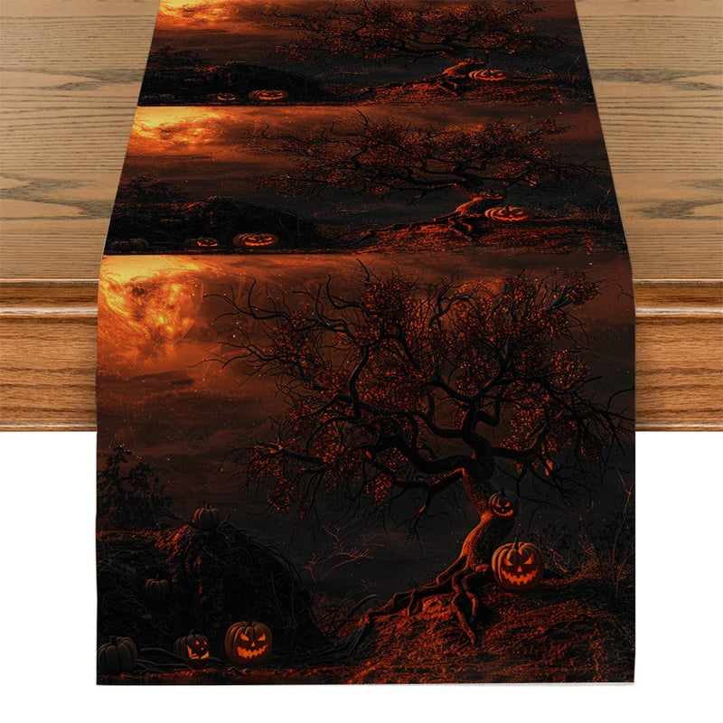 Axyaa Halloween Pumpkin Forest Moon Table Runner