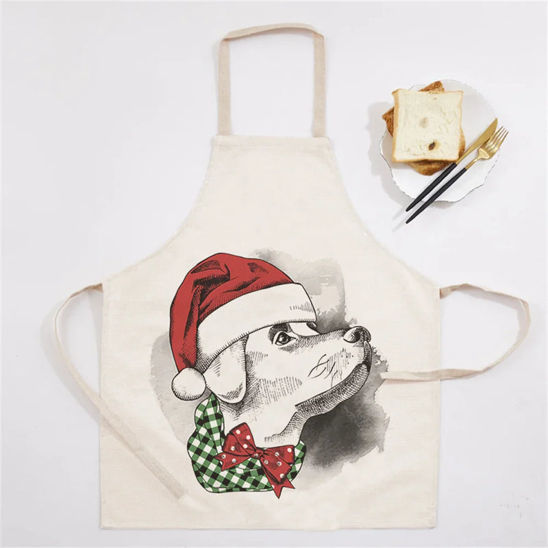Axyaa Christmas Dog Kitchen Ladies Apron - Fun Cartoon Animal Apron for Home Cooking