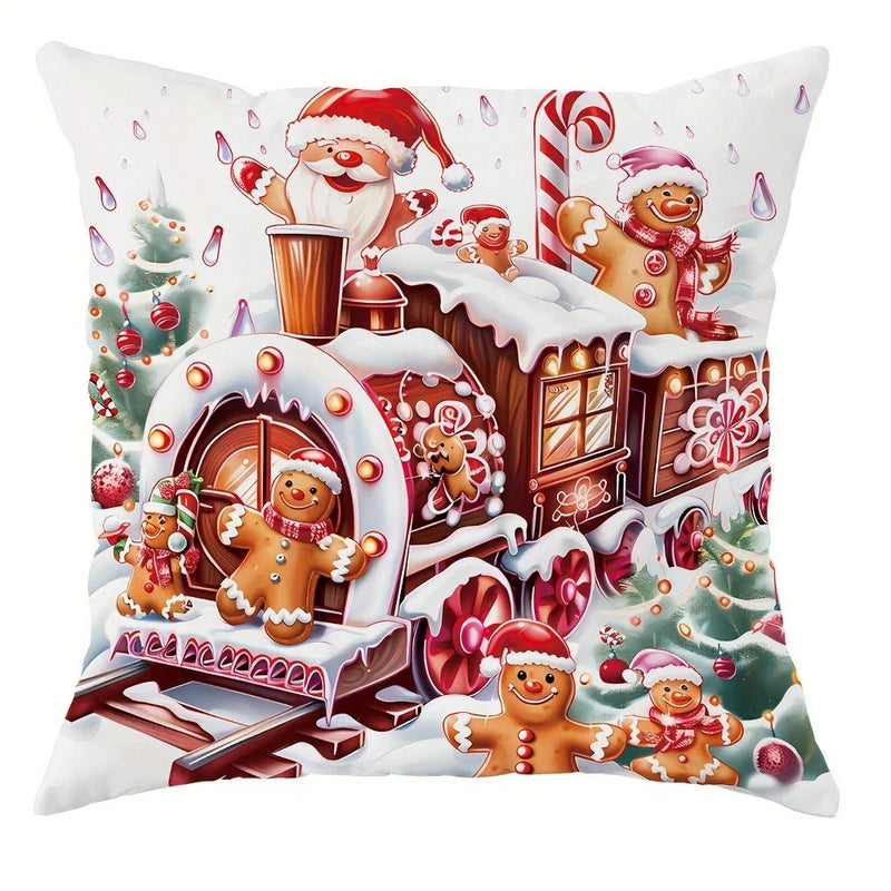 Axyaa Gingerbread Train Pillowcase - Festive Home Sofa Decor