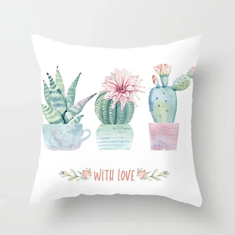 Axyaa Cactus Plants Pattern Cushion Cover Throw Pillow Decor Sofa Pillowcase