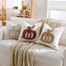 Axyaa Pumpkin Chenille Pillow Cover - Cozy Fall Harvest Decor, Beige/Coffee/Orange Texture