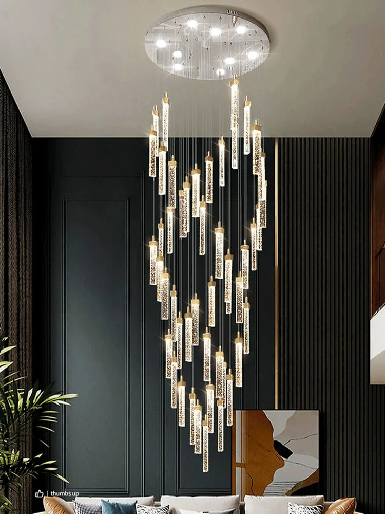 Axyaa Crystal Ceiling Chandelier: Modern Nordic Pendent Lamp, Long Staircase Chandelier