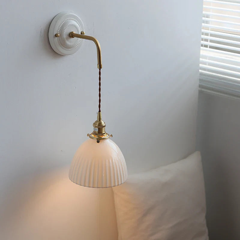 Axyaa Ceramic LED Wall Sconce with Adjustable Copper Arm for Bedroom, Bathroom, Mirror