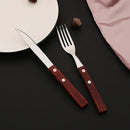 Axyaa Red Silver Stainless Steel Cutlery Set with Wood Handle - 16/24Pcs